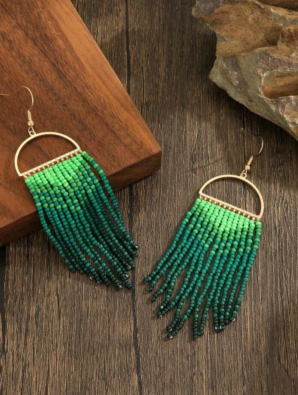 Ombre Green Beaded Earrings